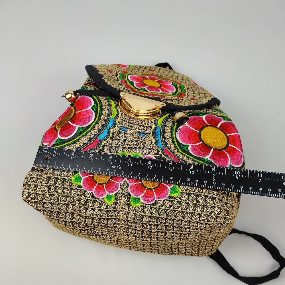 Embroidered mexican‎ floral multicolor handmade bagpack 100%mexican art dew - Picture 6 of 9